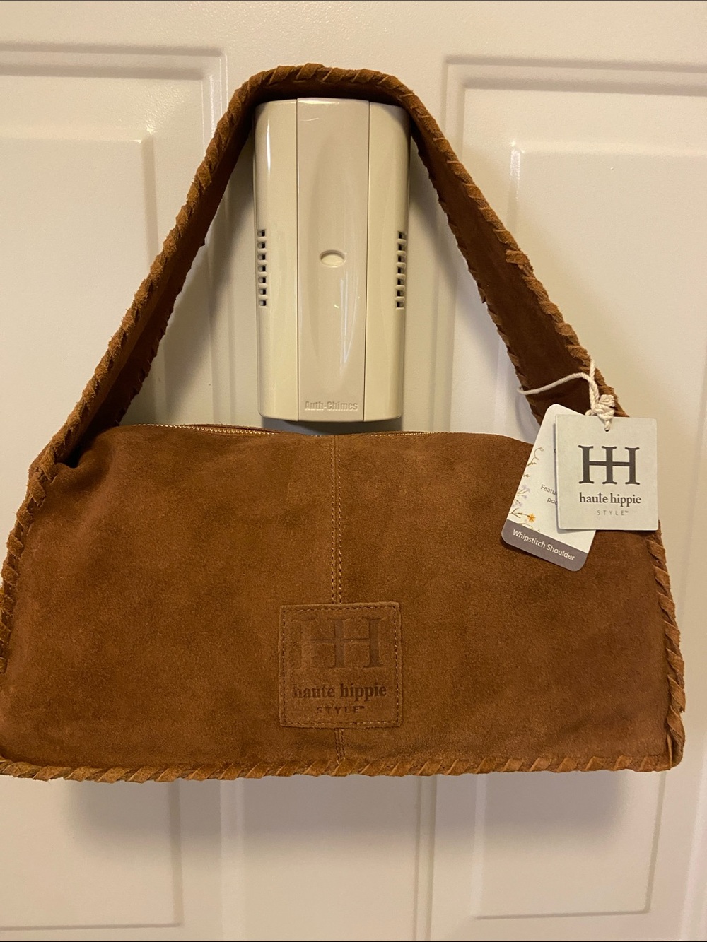 Haute Hippie Cognac Suede Woven-Trim Shoulder Bag - Picture 7 of 12